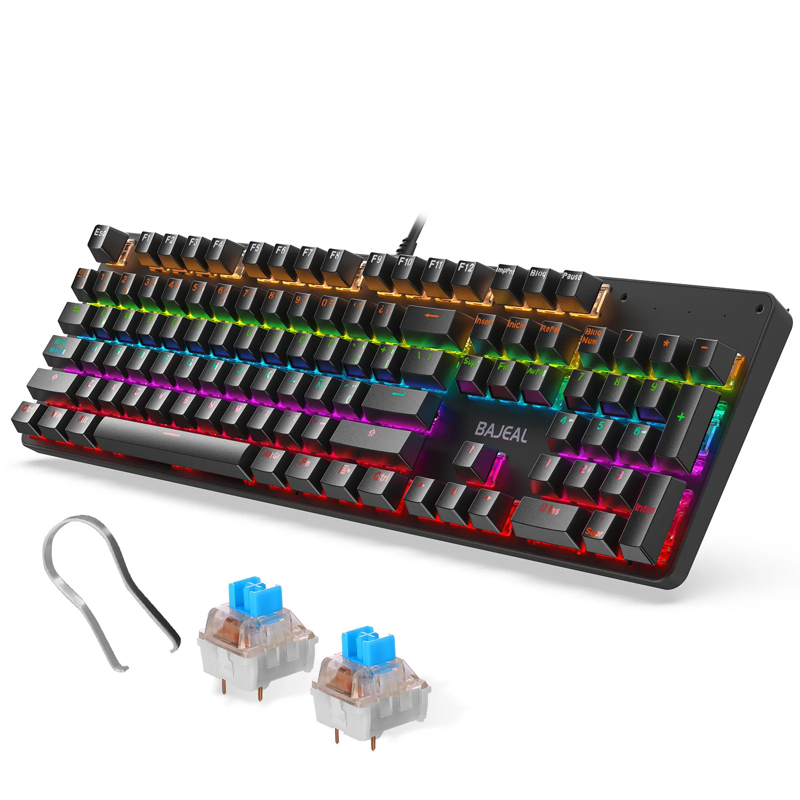 

Проводная игровая клавиатура с испанской раскладкой на 104 клавиш, механическая клавиатура с USB-подсветкой и зеленой осью, Подключаемая ось д...