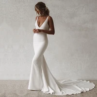 elegant soft satin boho sleeveless spaghetti straps wedding dress custom ruched bride gown mermaid robe de mari%c3%a9e wedding gown