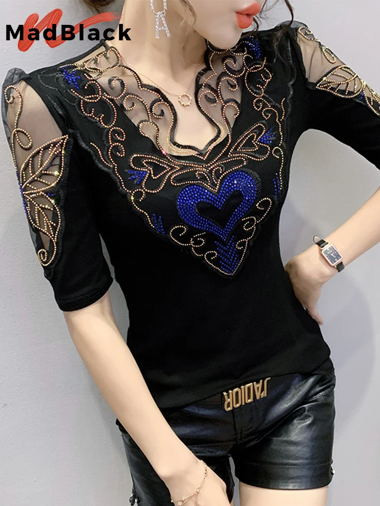 Летняя Корейская одежда хлопковая футболка шикарные пикантные сетчатые женские