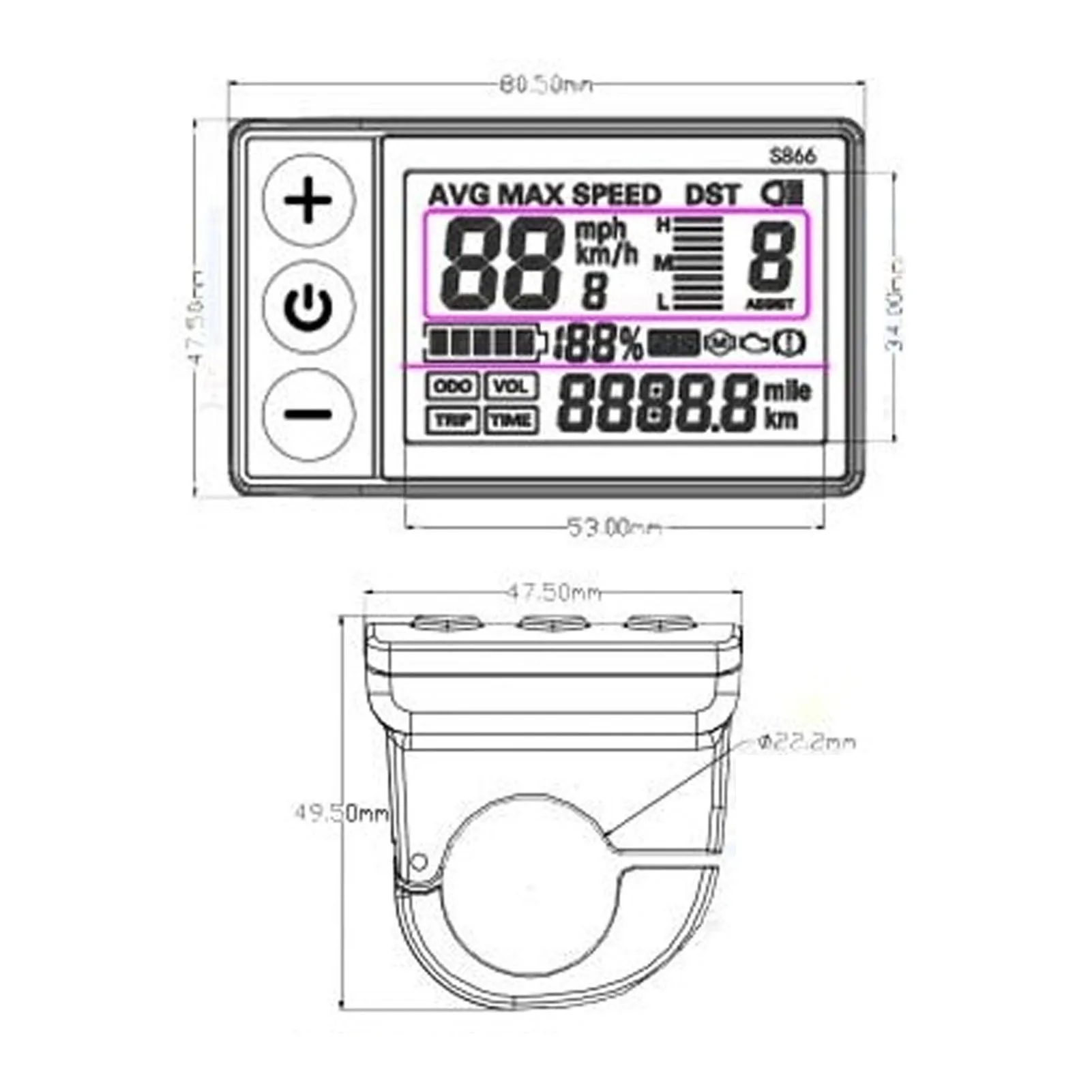 LCD-S866 Интеллектуальный жидкокристаллический измеритель электрический велосипед