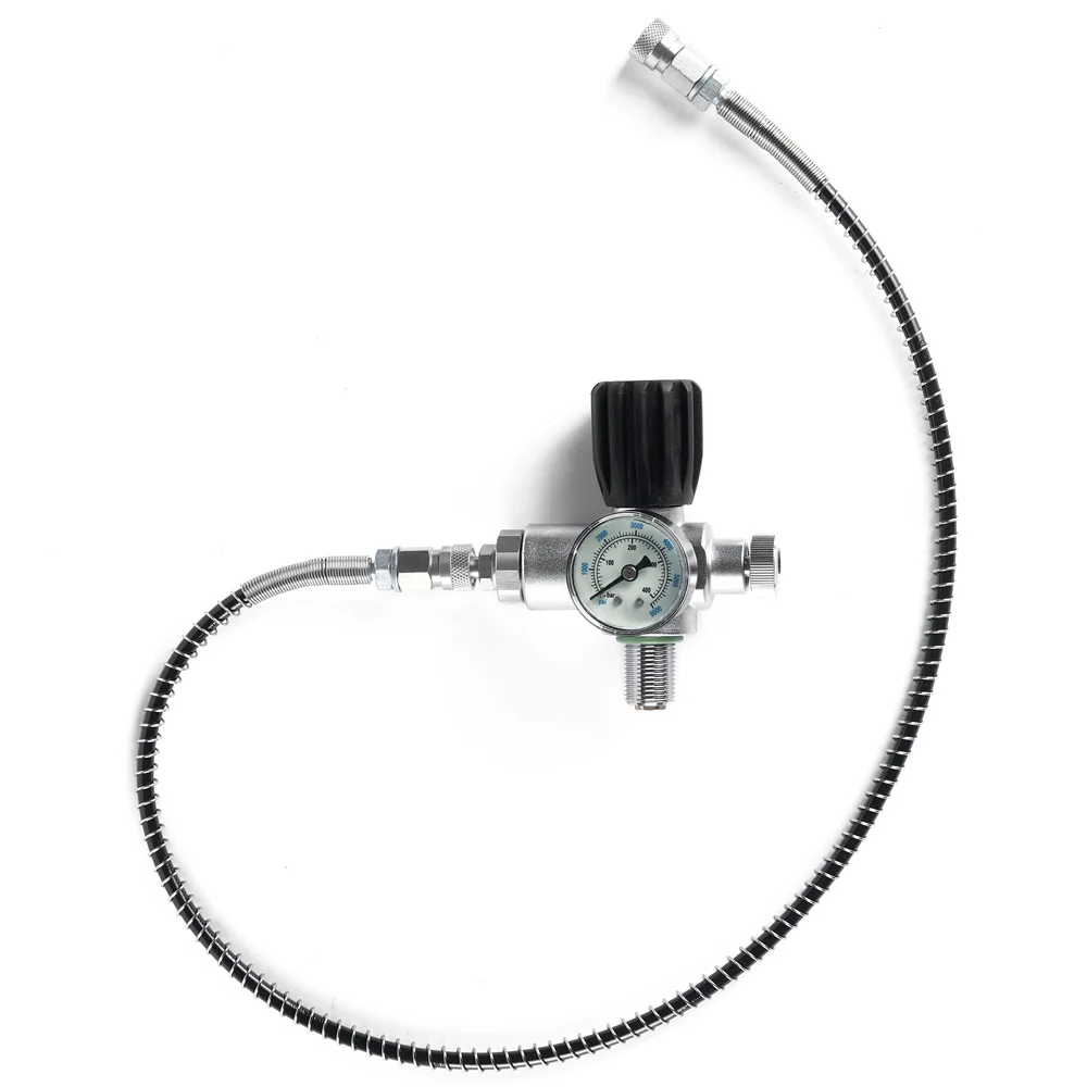 M18x1.5 PCP Scuba Tank Charging Valve Air Filling Station Refill Adapter with 400bar 6000psi Gauge 50cm High Pressure Hose