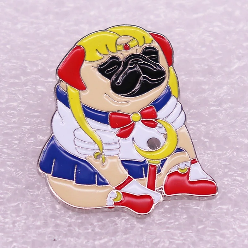

Teen Warrior and Pug Mix Jewelry Gift Pin Wrap GarmeFashionable Creative Cartoon Brooch Lovely Enamel Badge Clothing Accessories