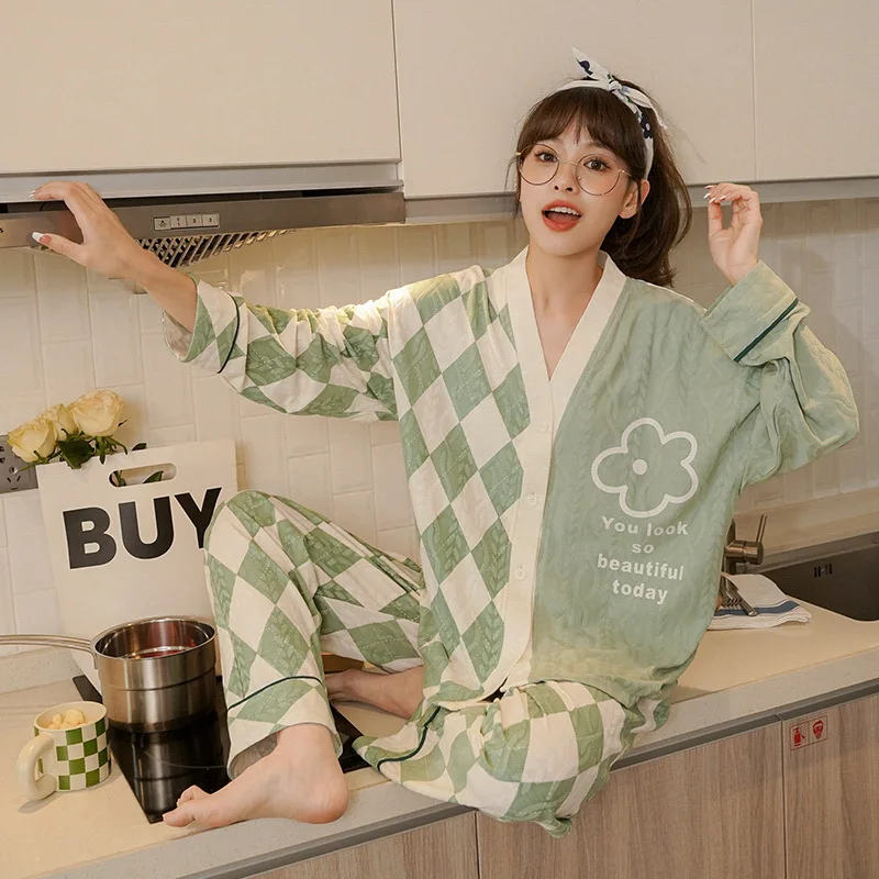 Pajama Sets Women Sweet Students Ulzzang Sleepwear Loose Long Sleeve Cozy Lovely Pajamas Set Japanese Style Stylish Home wear
