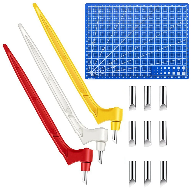 

360 Rotating Craft Cutting Tools ,3Pcs Tools with 9Pcs Replacement Blade and Cutting Mat for Craft Scrapbooking Stencil