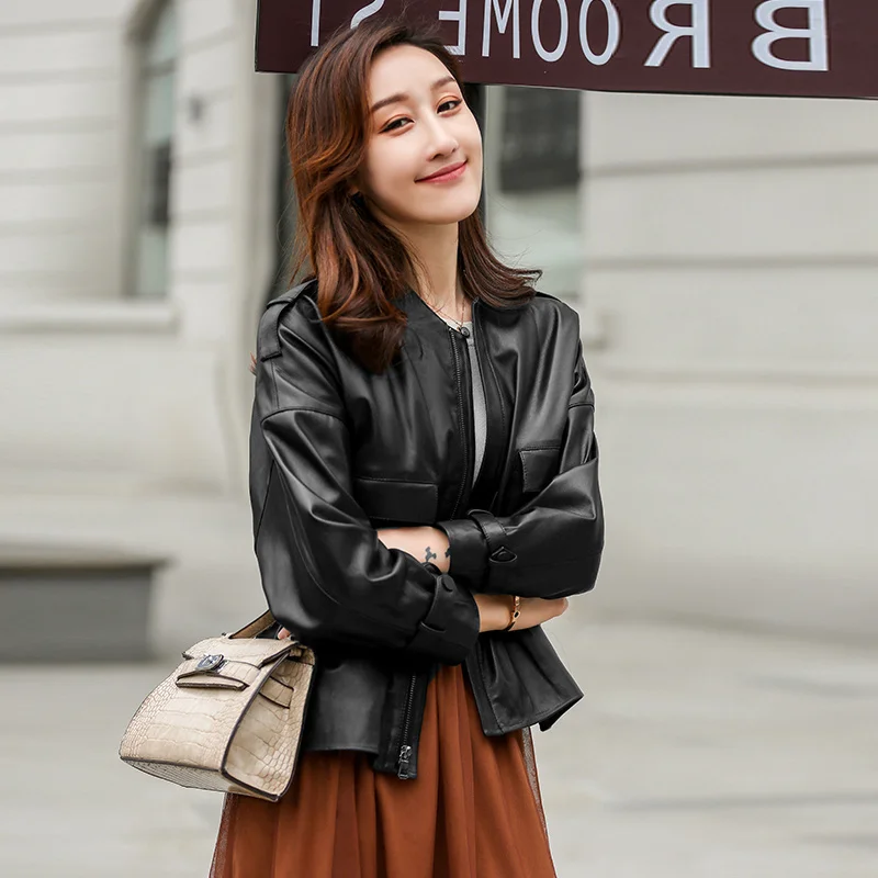 

Женская куртка из натуральной кожи, на весну/осень, 100%