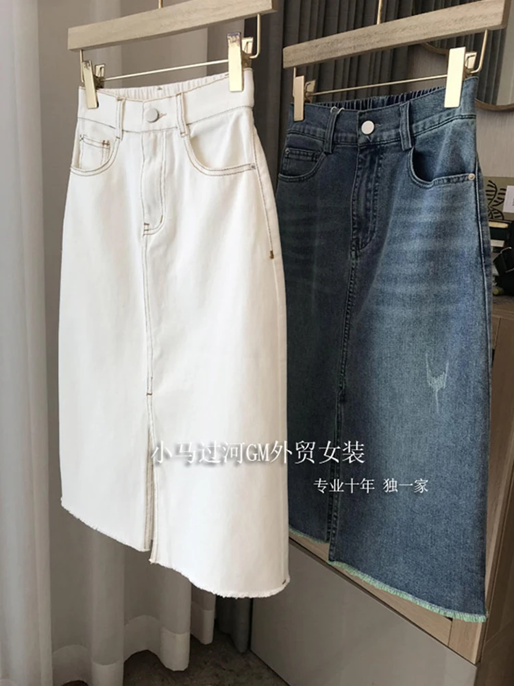 

Summer 2022 New Women's Long Denim Skirt Vintage High Wasit Jeans Skirt Female Fashion Straight Side Split A-line Pencil Skirts