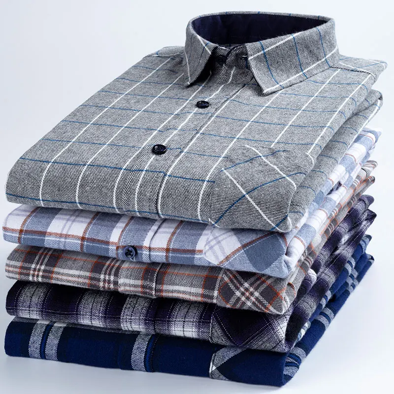 Single Patch Pocket Long Sleeve Standard-fit Plaid Checkered Casual Shirt