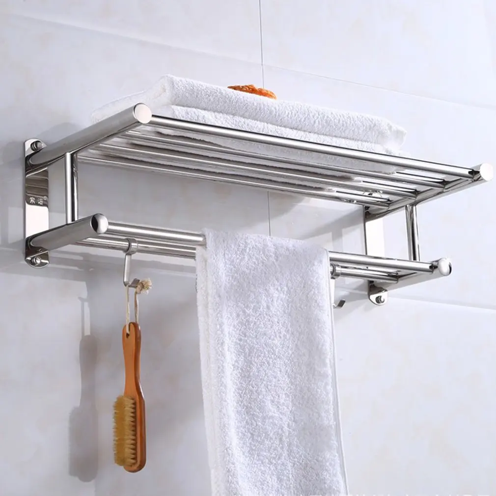 

40CM Bathroom Towel Holder Storage Organizer Shelf Stainless Steel Wall Mounted Towel Rack Home Hotel Wall Shelf for Bathroom
