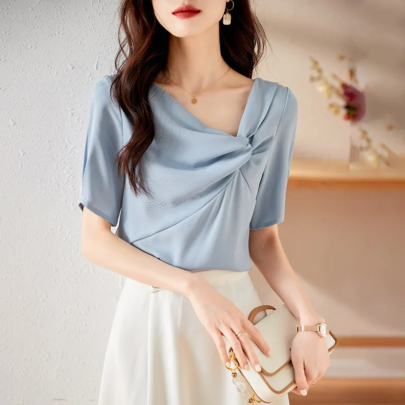 

V-neck shirt women's summer new short-sleeved top women black