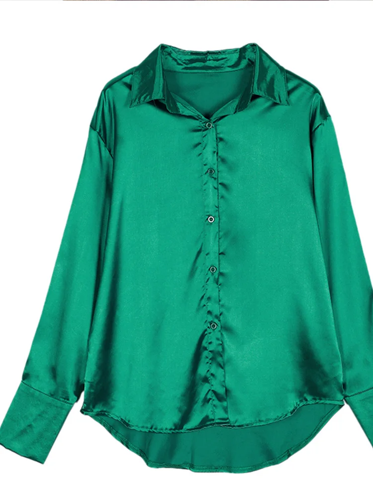 Атласная женская рубашка поло воротник элегантные офисные женские рубашки топы