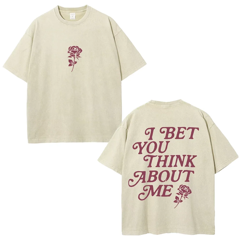 Футболка с принтом букв розы линии ручной росписи выстиранный джинсовый