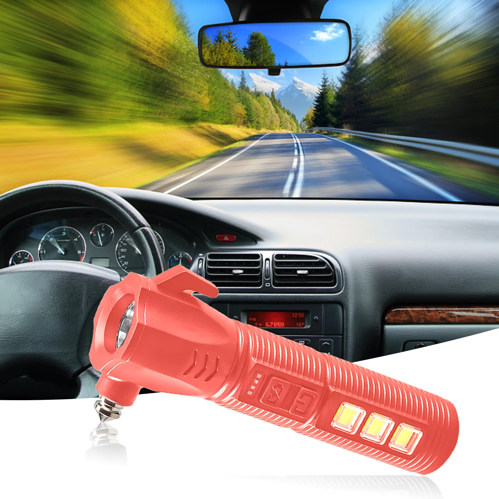 Multipurpose Car Waterproof LED Flashlight Safety Escape Rescue Window Breaker Emergency Hammer Tool With Seat Belt Cutter