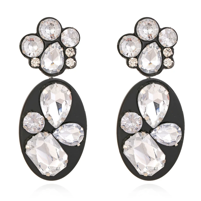 

Personality Design Black White Rhinestone Geometric Earrings for Woman Jewelry