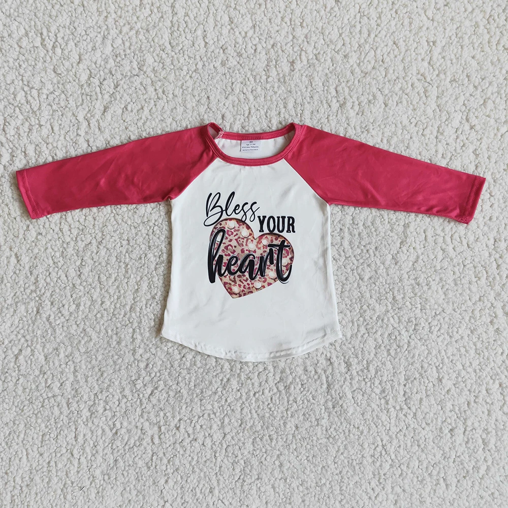 

Girl Rose Red Long Sleeve T-shirt Kids Bless You Letter Design Top