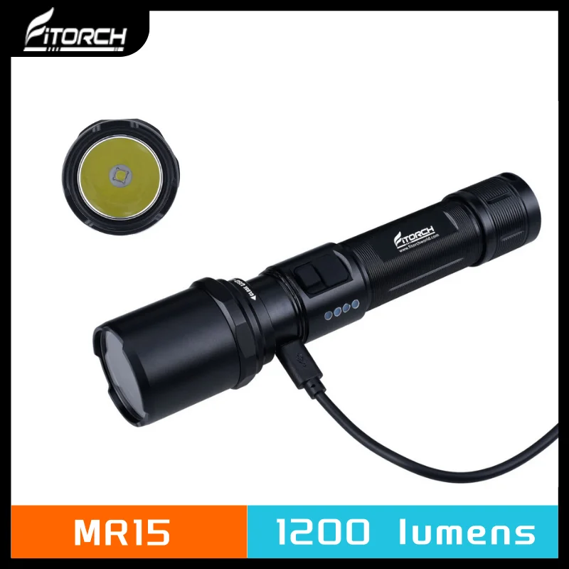 Fitorch MR15 Rechargeable LED Flashlight 1200 Lumens CREE XP-L HD Triple Tail Switch with Mechanical Lockout Included Battery