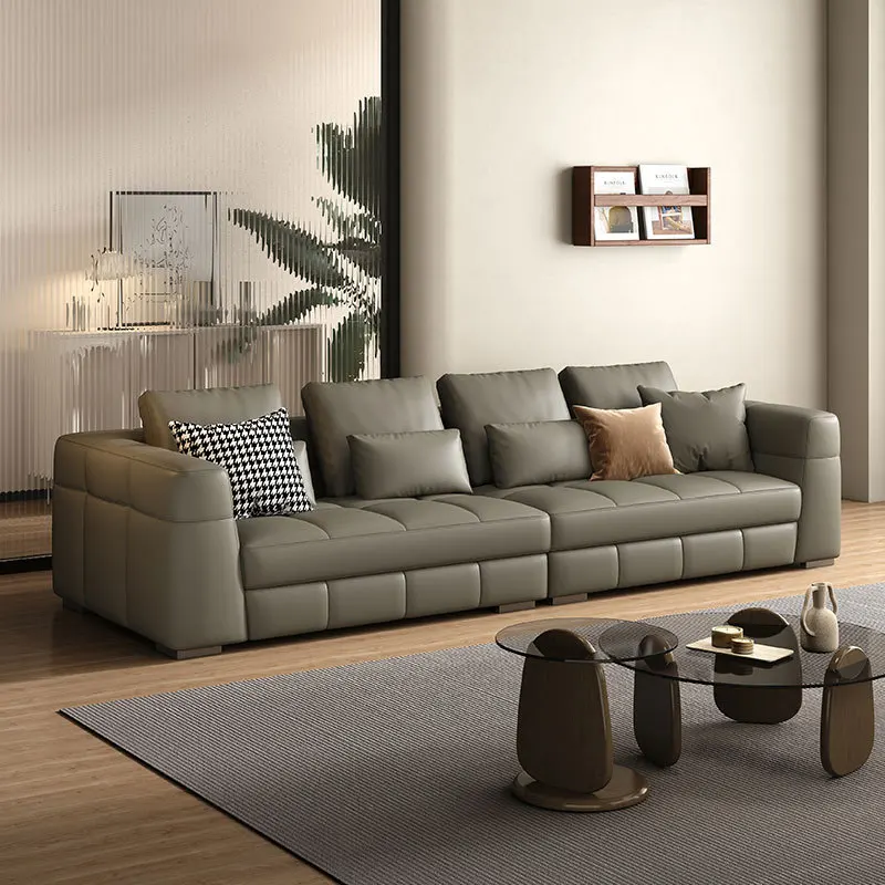 

Breezer leather sofa Italian minimalist large unit living room straight row three person sofa module sofa buckle