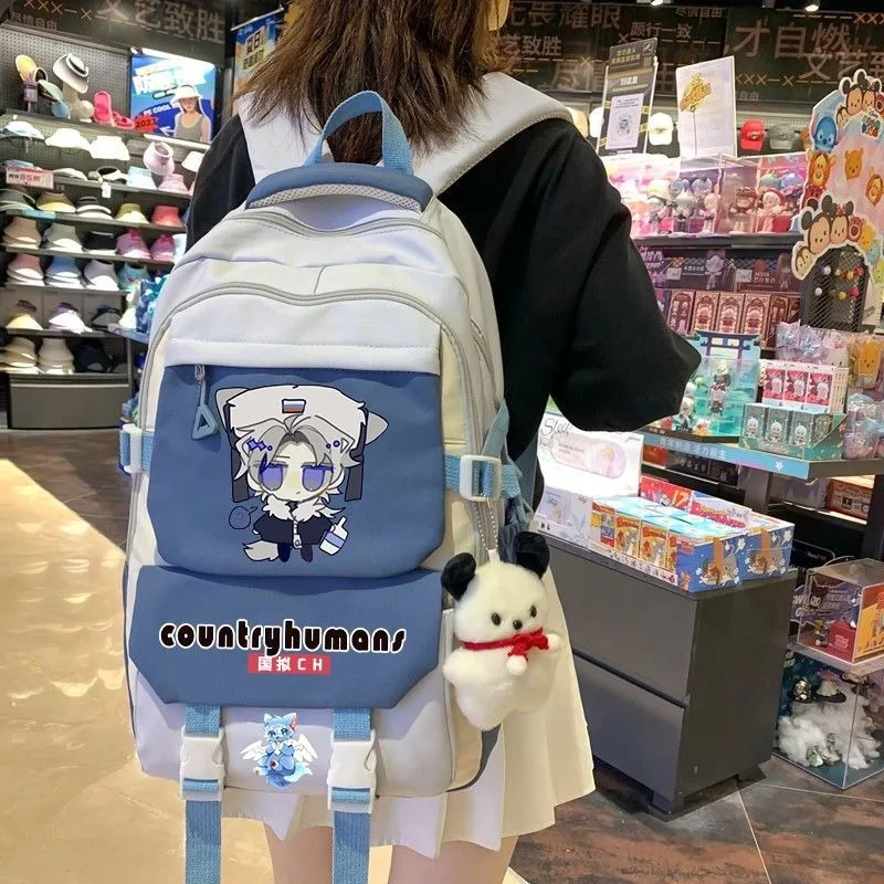 Breathable mesh Black Green Brown Pink Blue CountryHumans Country Humans Kids Teens School Bags Anime Backpacks For Girls Boys
