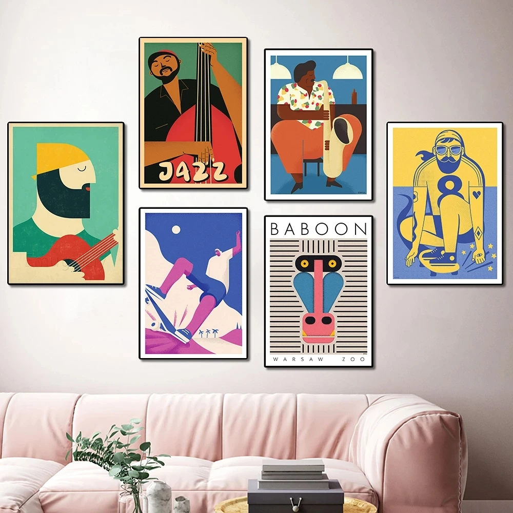 

Abstract Music Player Jazz Illustration Poster Art Retro Wall Canvas Print Skater Musician Painting Bar Club Bed Room Home Decor