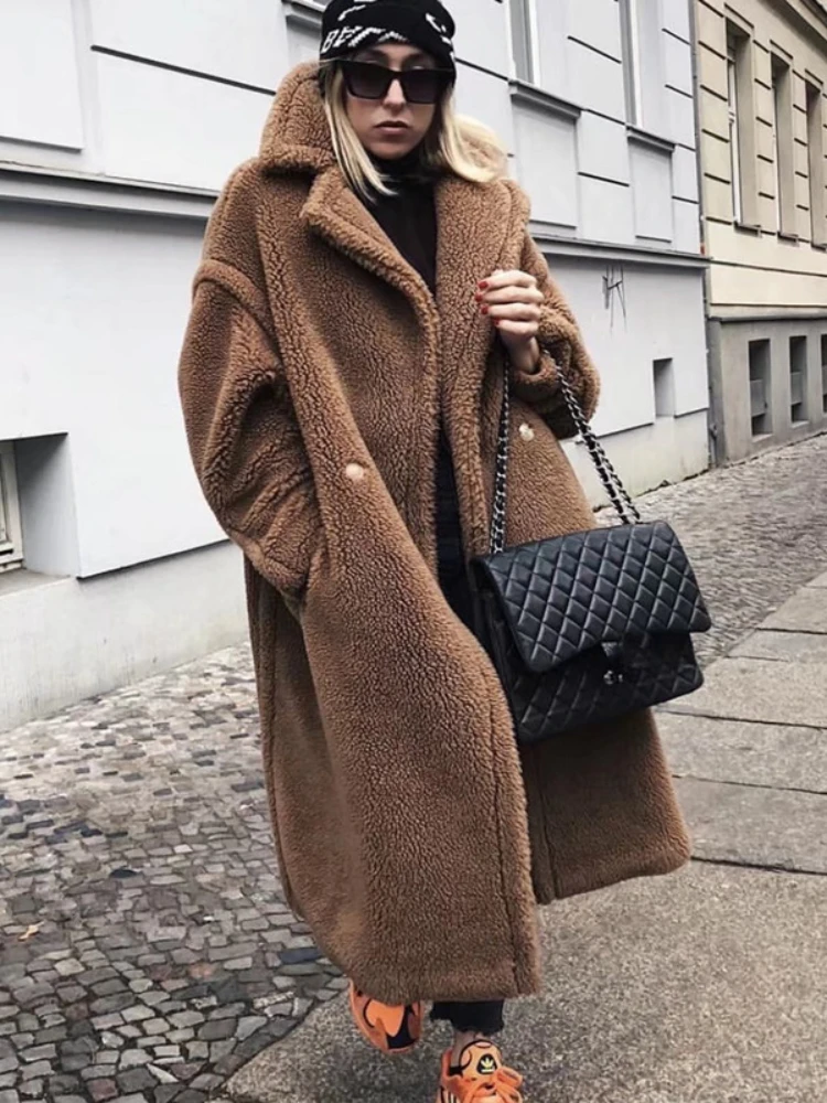 

Winter Casual Loose Faux Fur Warm Teddy Bear Coat Women 2022 Fashion Long Sleeve Oversize Thick Long Coats Ladies Outwears