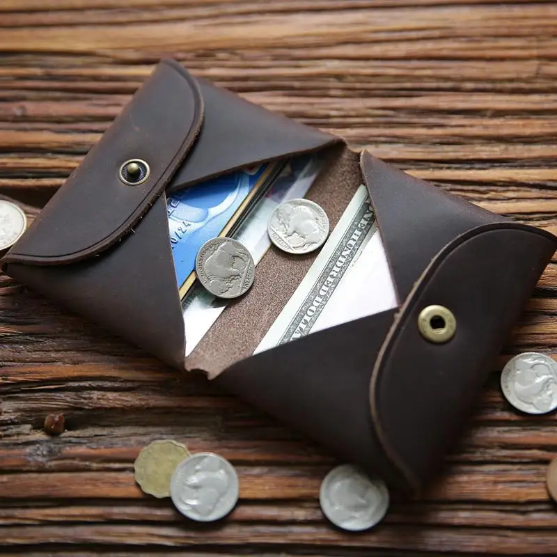

Hasp Coin Purse Men Woman Handmade Vintage Leather Small Storage Wallet Card Key Earphone Organize Money Bag Creative Retro Gift