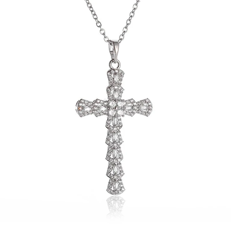 

Exquisite Shining Zircon Cross Pendant Christian Amulet Necklace for Girlfriend Stylish Anniversary Gift