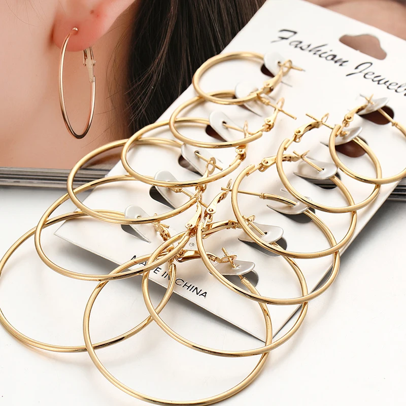 

6Pairs/Set Punk YK2 Earrings Big Circle Earrings Jewelry for Women Girls Steampunk Ear Clip Punk Style Earring Ear Clip Brincos