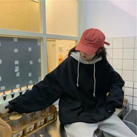 patchwork hoodies with pockets female pullover women loose casual lazy korean style fashion trendy all match sweatshirts ulzzang