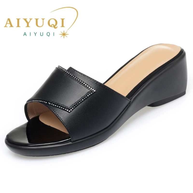 AIYUQI Slippers Women Genuine Leather Summer 2023 New Outwear Mom Slippers Wedge Casual Slippers Women