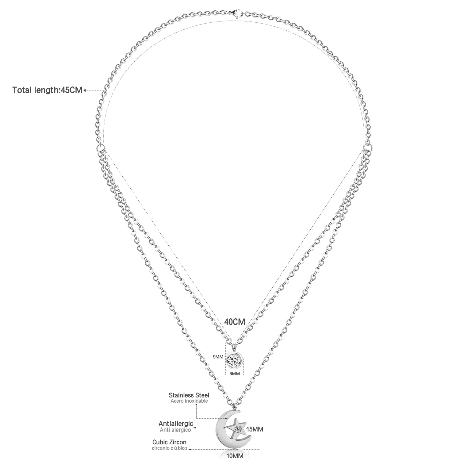 Цепочка с кулоном в виде Луны и звезды из нержавеющей стали | Украшения