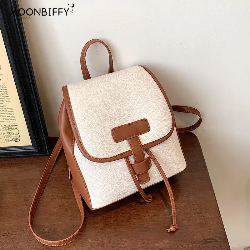 

Women Solid Color PU Softback Fashion Backpacks Korean Style for Arcuate Shoulder Strap Bags Lady Simple Casual Shoulder Bag