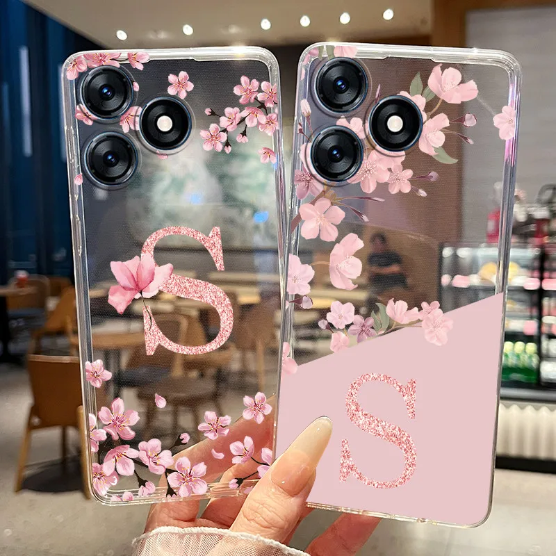 Фото Чехол для телефона Tecno Spark 10 KI5q / Spark 10C KI5k / Spark 10 Pro KI7, прозрачный силиконовый мягкий чехол с цветочным принтом и надписью №1