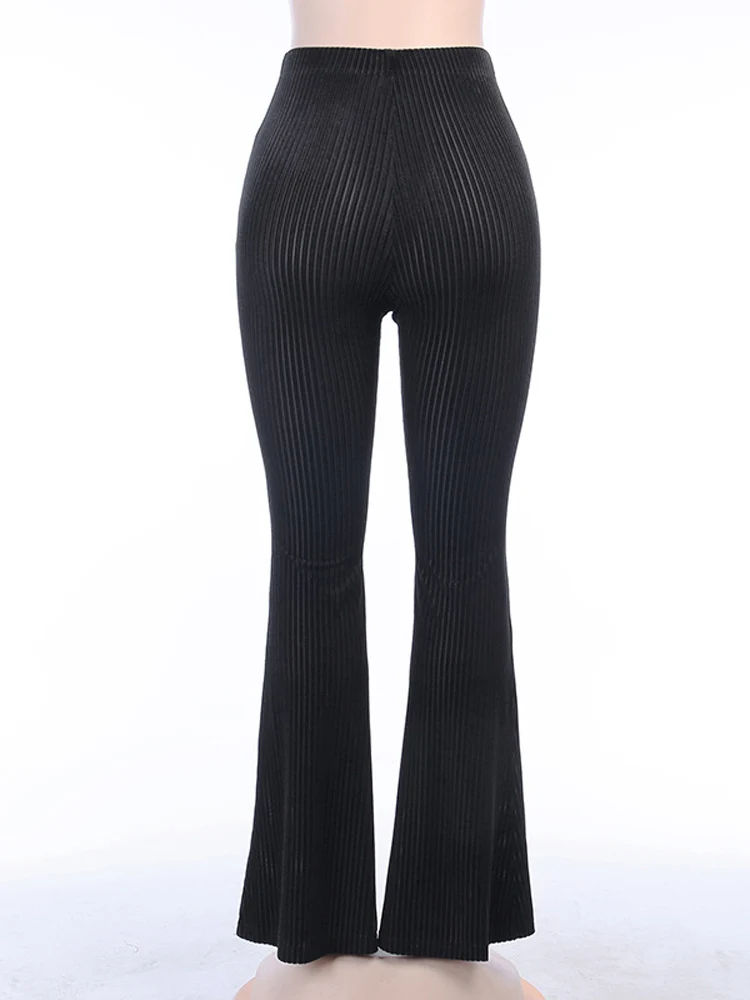 Viдвухсторонние черные облегающие узкие брюки-клеш с высокой талией женские