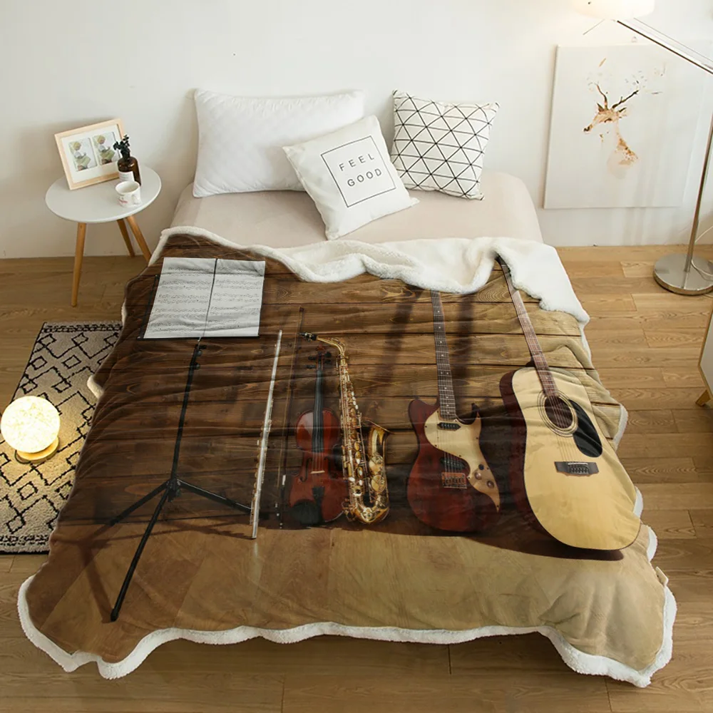 

Guitar Musical Instrument Strings Wall Lamb Cashmere Fleece Blanket Home Bed Sofa Winter Sherpa Bedding Kids Thick Bedspread