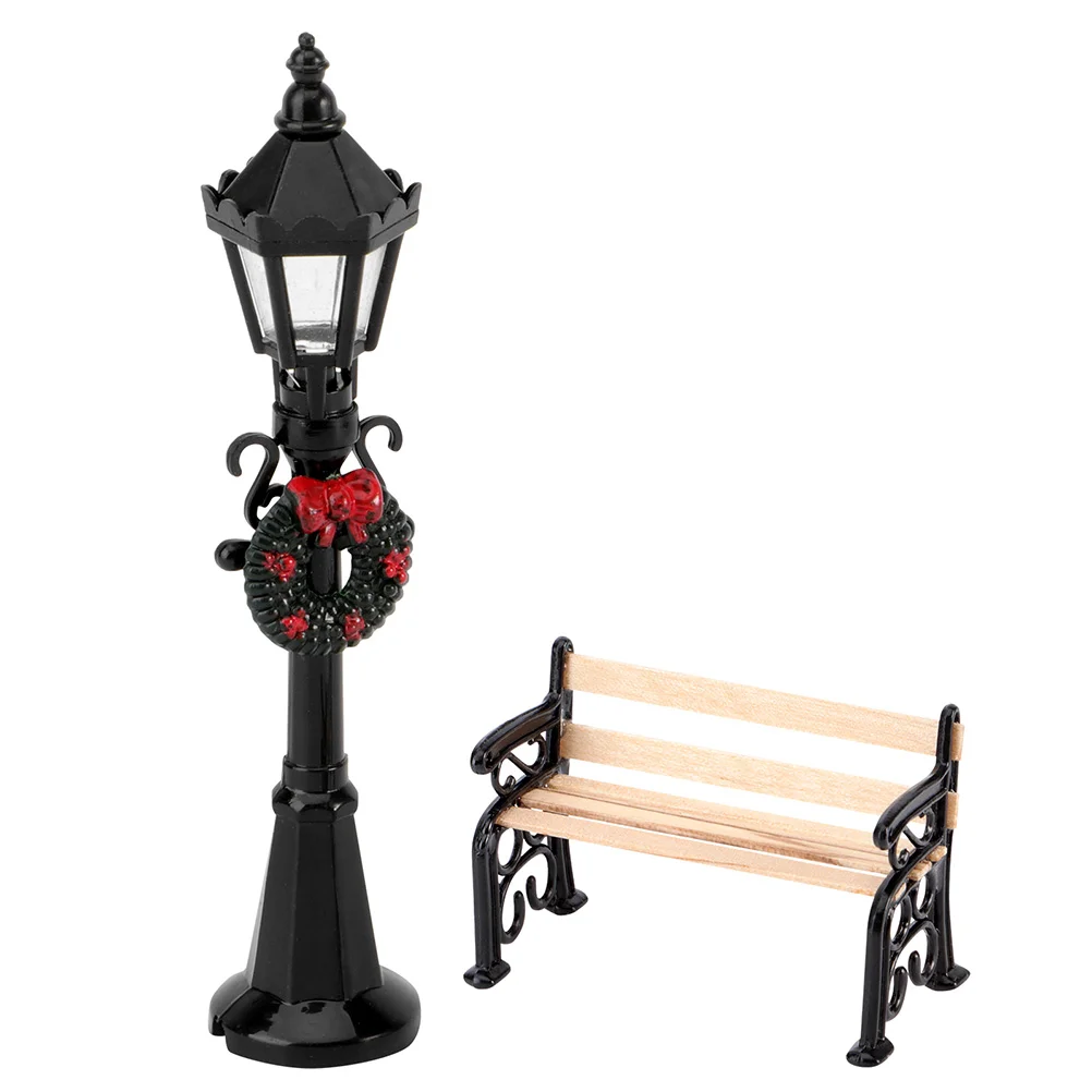 

Accessories Plastic Mini House Furniture Miniature Benches Long Chair Street Light Post Ornament Lights