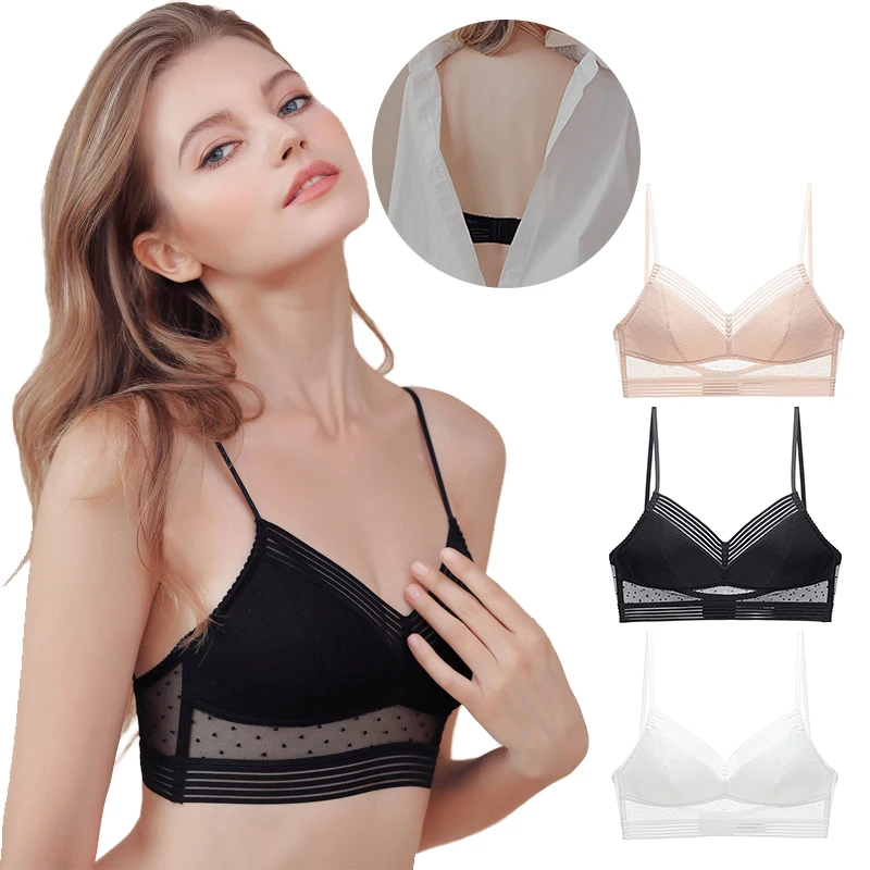 

Спортивные бюстгальтеры, модный сексуальный бюстгальтер с низкой спиной, кружевной бюстгальтер без косточек, бюстгальтер с открытой спино...