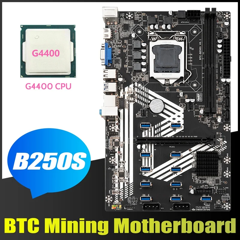 

Материнская плата B250S для майнинга BTC + процессор G4400 LGA1151 11XUSB3.0 + 1xpcie 16X слот DDR4 SATA 3,0 USB3.0 для материнской платы ETH Miner