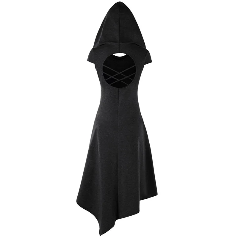 

Womens Dresses Vintage Gothic Hooded Cut Out Midi Dress Ladies Silm Fit Batas Blusas Feminina Dress Casual Vestidos Mujer 2022