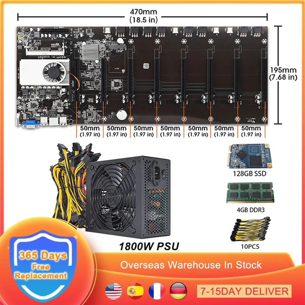 Добывающая материнская плата ETH BTC S37 D37 T37, 8 GPU, основная плата с ЦП, криптовалют, BTC, резервная добывающая плата, добывающая плата с блоком пита...