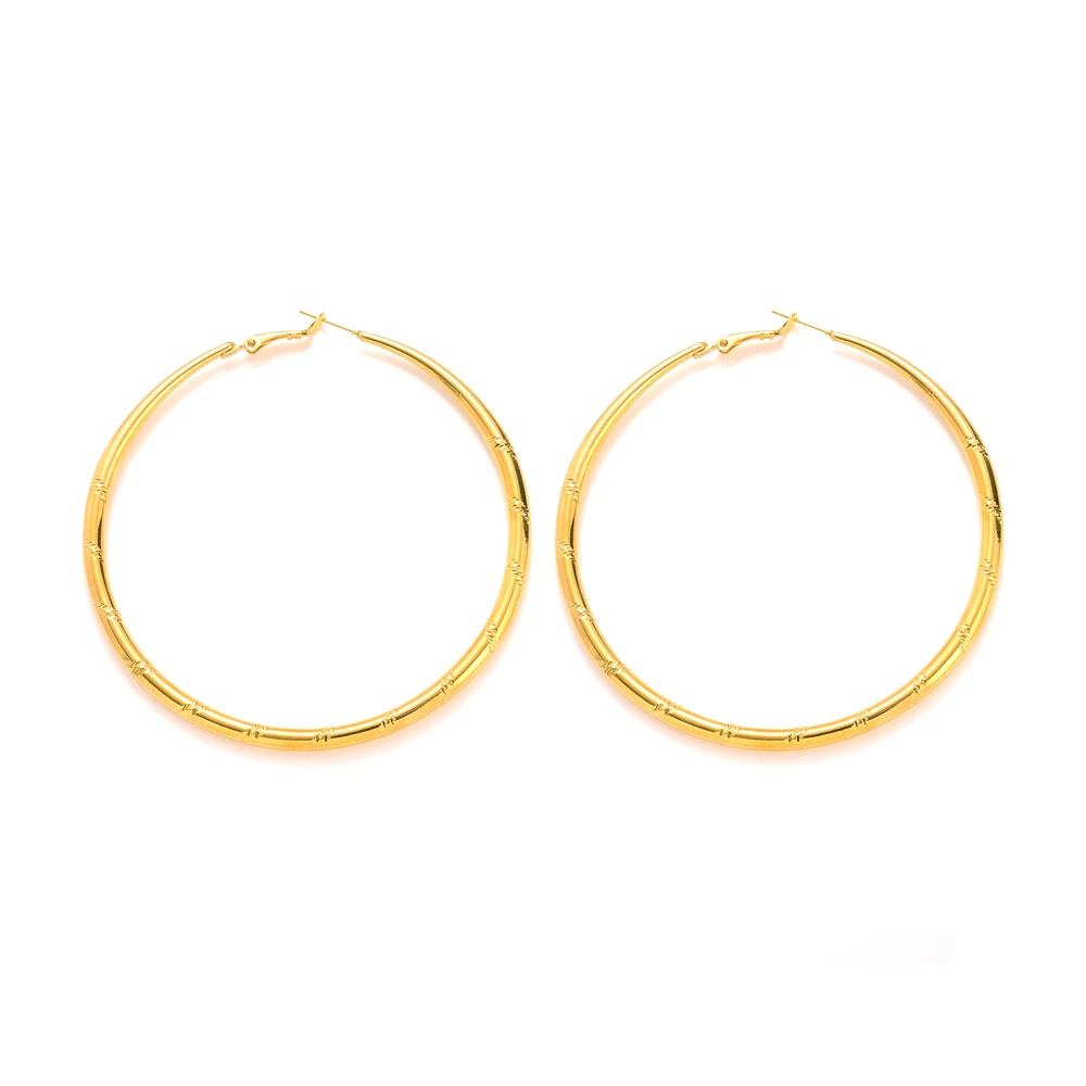 

Пара больших 18K желтых однотонных тонких золотых GF-колец, большие круглые креольские шикарные кольца, подарок