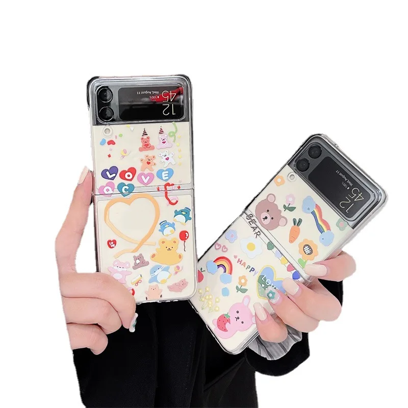 

Phone Case for Samsung Galaxy Z flip 3 Flowers Clear Funda for zflip3 Back Cover Case Foldable Hard PC Case for Galaxy Z flip 3