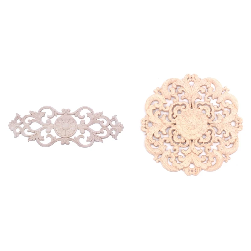 

2 Pcs Rubber Wood Carved Applique Retro Furniture Crafts Decor New-15Cm Type B & 40 X 15Cm