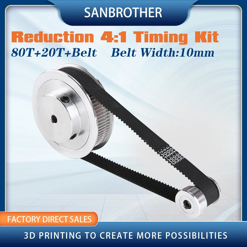 GT2 Timing Belt Pulley 80teeth 20teeth 5mm/8mm/10mm/12mm Reduction 4:1/1:4 belt width 10mm for 3D printer accessories