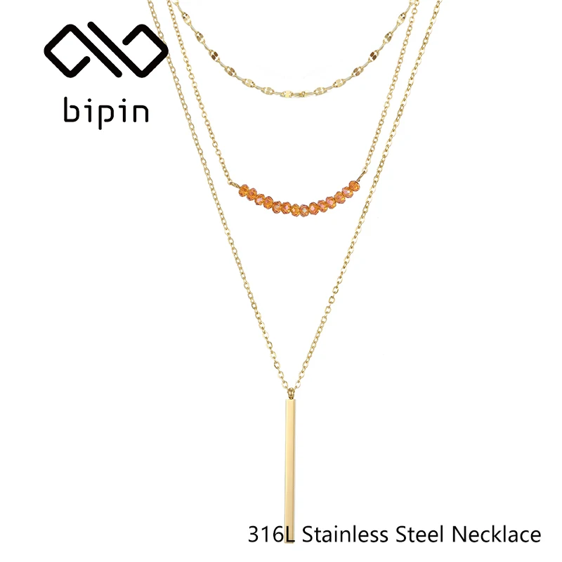 

Bipin Women's Exquisite Stainless Steel Necklace 3 Pieces Crystal Pendant Fashion Jewelry Pendant