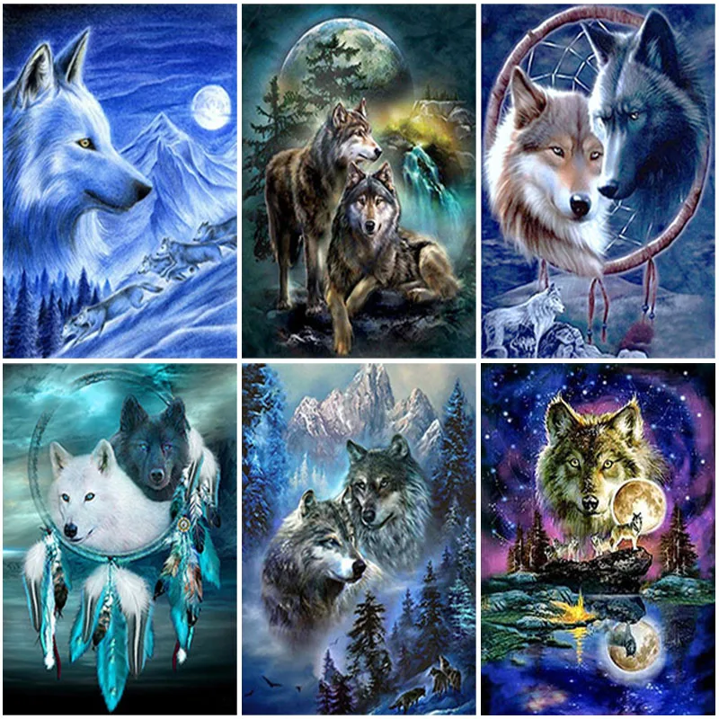 

DIY Wolf 5D Diamond Painting Full Square Drill Resin Animal Diamont Embroidery Cross Stitch Mosaic Wall Art Christmas Gift