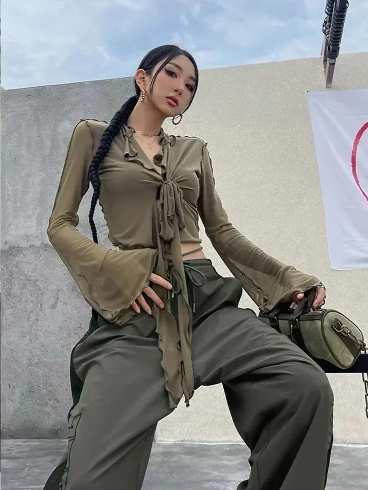 Уличная сетчатая футболка женская мода слегка прозрачные сексуальные