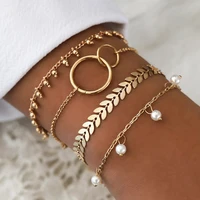 new fashion 4 piece setset boho geometric round chain bracelet ladies layered bracelet charm party wedding jewelry gift