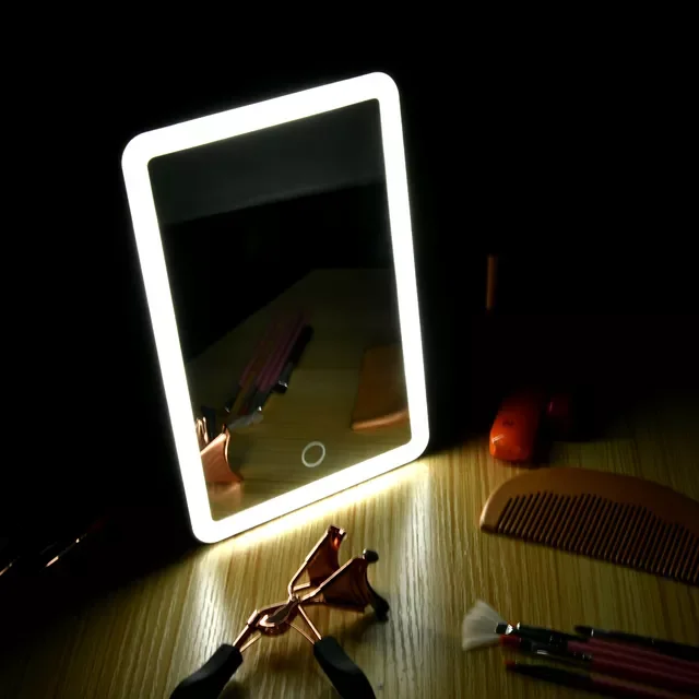 

Touch Screen Makeup Mirror 180 Degree Rotating Cosmetic Mirror USB Charger Stand for Tabletop Bathroom Bedroom Travel