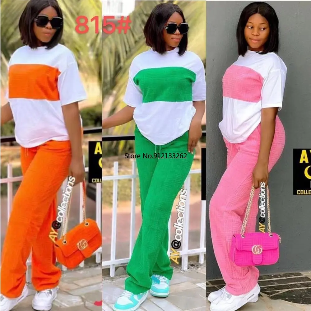 

2 Piece Women Set Dashiki African Clothes Summer Autumn New Fashion Short Sleeve Top And Pants Suit Party Lady Matching Sets