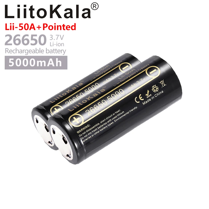 

Литий-ионная аккумуляторная батарея LiitoKala, 26650, 5000 мАч, 3,7 в, 26650-50 А, 2 шт.