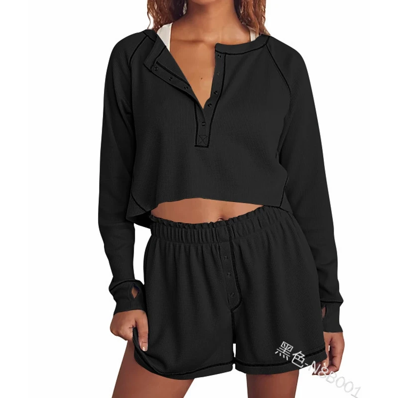 

Women Loose Solid Color Suit Summer Short Sleeve Single Breasted O-Neck Pullover T-shirt Elastic High Waist Straight Shorts Suit